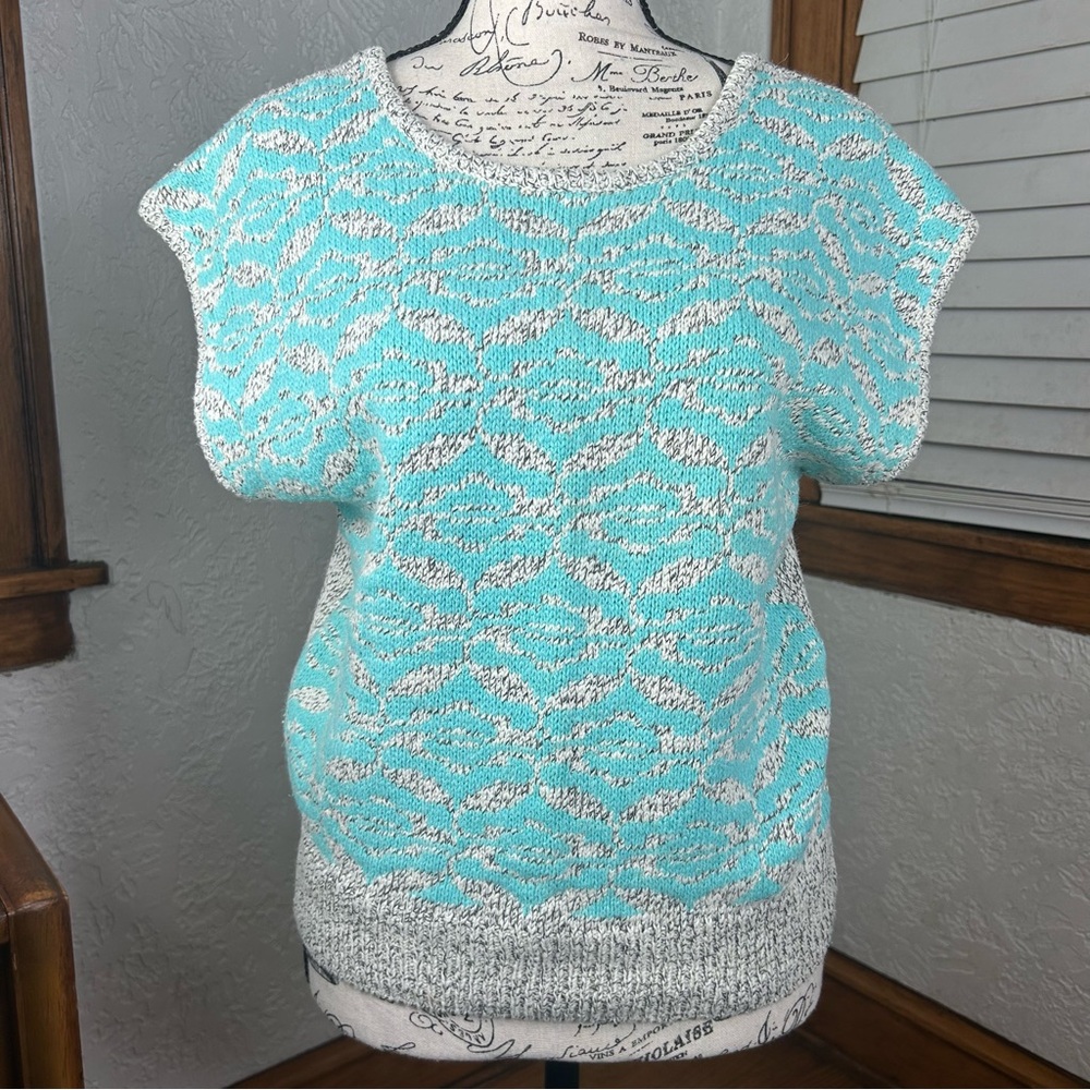 VTG 80’s Paolo Designs Blue Geometric Knit Sweater Vest Silk Angora Size M